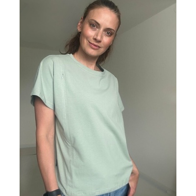 Tričko na dojčenie so zipsom Kira oversized svetlo olivové