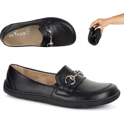 Dámske barefoot mokasíny kožené čierne 1288AR elastické zdravé topánky