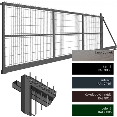 Samonosná posuvná brána pro výplň s panelem 3D Povrchová úprava: Žárové pozinkování, Rozměry průjezdu (š. x v.): 350cm x 180cm – Zbozi.Blesk.cz