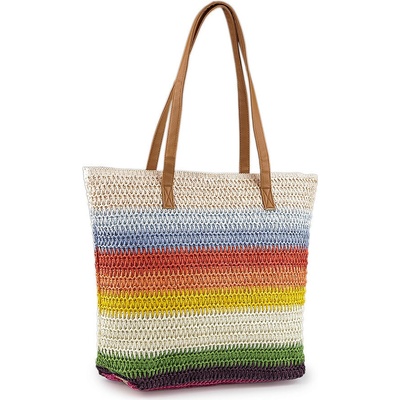 Prima-obchod Háčkovaná kabelka z rafie lýka se zipem 46x37 cm 4 multikolor