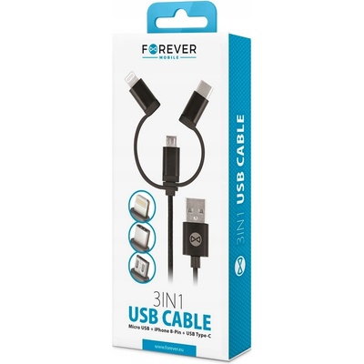 Forever DATAPIP5-MICBKK 3v1 USB microUSB/UCB-C/lightning, 1m