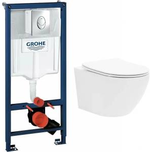 Rune Комплект казанче за вграждане Grohe Rapid SL с хромиран бутон Skate Air, плюс бяла тоалетна чиния Rune Ivaldi с капак softclose (38721001+5940541330400)