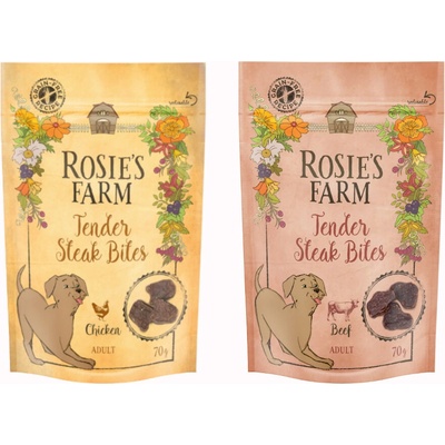 Rosies Farm Snacks balení na vyzkoušení 2 x 70 g Mini Steak Bites kuřecí hovězí