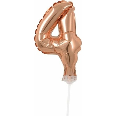 GoDan Foliový balón číslice 4 RŮŽOVO ZLATÁ ROSE GOLD 12,5 cm s držákem
