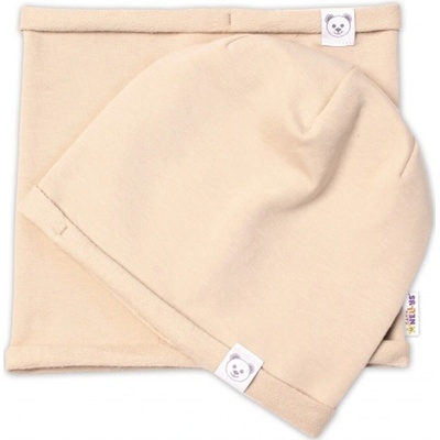 Baby Nellys čiapka s nákrčníkom bavlna Little Bear cappuccino