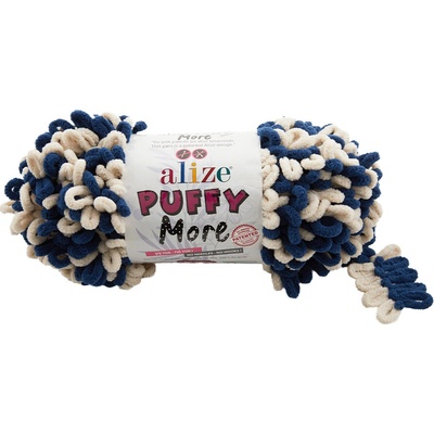 Alize příze Puffy More 6628 tmavě modrá a smetanová