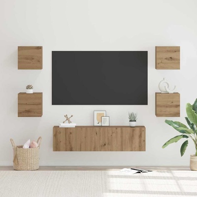 vidaXL Комплект ТВ шкаф Монтиране на стена 6 pcs Дъб Инженерно дърво (3393143)