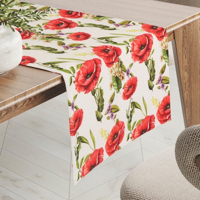 Biante Dekoračný behúň PML-101 Vlčie maky na bielom 35x120 cm