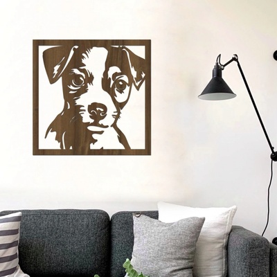dřevo života Dřevěná dekorace psa Jack Russell teriér Zvolte rozměr šxv (cm): 80x80, Zvolte barvu dekoru: Ořech