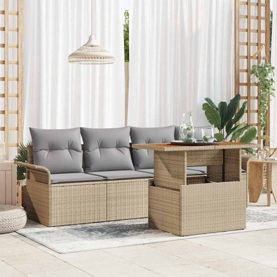 vidaXL Градински Софа Комплект със съхранение 5 pcs Бежово Полиратан (3358002)