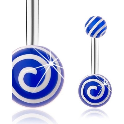 Šperky eshop piercing do bříška ocel stříbrný odstín modré kuličky bílé spirály SP25.13