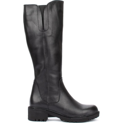 Равни дамски ботуши от естествена кожа в черен цвят