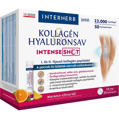 Interherb Intense Tekutý kolagénový shot s kyselinou hyalurónovou so sladidlom citrón a pomaranč 14 x 25 ml