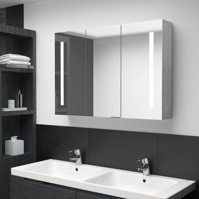 vidaXL LED шкаф с огледало за баня, бетонно сив, 89x14x62 см (326525)