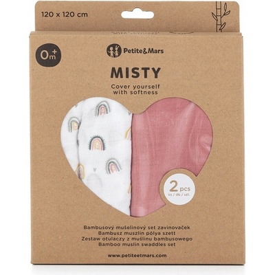 PETITE&MARS Prikrývka bambusová mušelínová 2ks Misty Rose Rainbow 2v1
