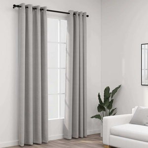 Pure Line Home Завеси с ленена текстура в цвят сив с метални халки, 2 бр. , 140 x 225 см