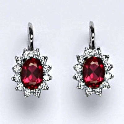 Čištín Zlaté náušnice Kate, syntetický rubín, čiré zirkony, bílé i žluté zlato, NK 1480