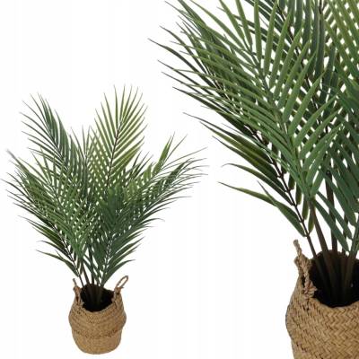 UMĚLÁ PALMA V ZÁVĚSNÉM KOŠÍKU, ZELENÁ ROSTLINA 64 cm