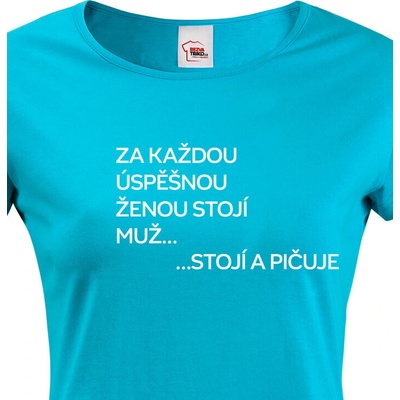 Bezvatriko.cz Dámské tričko Za každou úspěšnou ženou stojí muž Modrá