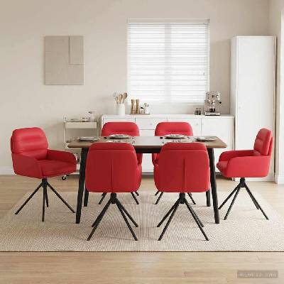 vidaXL Въртящи се трапезни столове 6 pcs Изкуствена Червено (3428268)