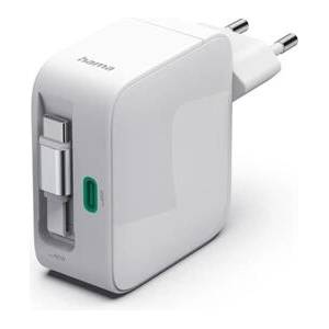 Hama Бързо зарядно, 65 W, GaN, 2x USB-C, с разтегателен кабел 0.7м, бял (HAMA-201957) - megamag