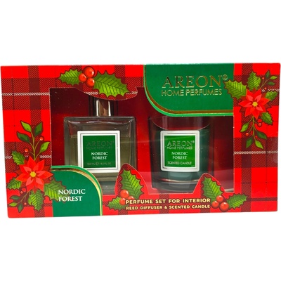 Areon комплект, Парфюм с Клечки 150мл, Ароматна свещ 120гр, Nordic Forest