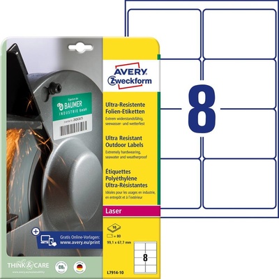 Avery-Zweckform L7914-10 99.1 x 67.7 mm polyethilenová fólie biela 80 ks trvalé Fóliové etikety laser, kópie