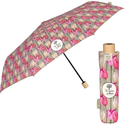 Дамски неавтоматичен чадър Perletti Green 19151, Бежов/Лалета