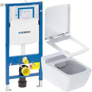 Geberit Комплект за скрито казанче Geberit Duofix Sigma UP320 и окачена тоалетна чиния Geberit Xeno2 без ринг с бяло вертикално пускане и плавно затваряща се тоалетна седалка (111.928.00.6+500.500.01.1+500.83