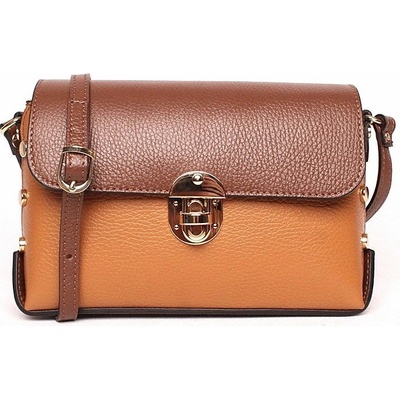 Vera Pelle malá pevná kožená kabelka na rameno crossbody 331 hnědá