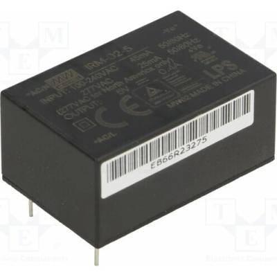 MEAN WELL IRM-02-5 Měnič: AC/DC; 2W; Uvst: 85÷305VAC,120÷430VDC; Uvýst: 5VDC; OUT: 1