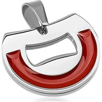 Šperky eshop Přívěsek z chirurgické oceli půlkruh s cihlově červenou glazurou G12.7