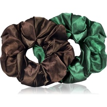 BrushArt Hair Large satin scrunchie set gumičky do vlasů Brown & Green