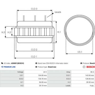 Stator alternátoru AS-PL AS0001 (Bosch)