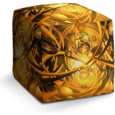 Sablio Taburet Cube Žlutá abstrakce: 40x40x40 cm