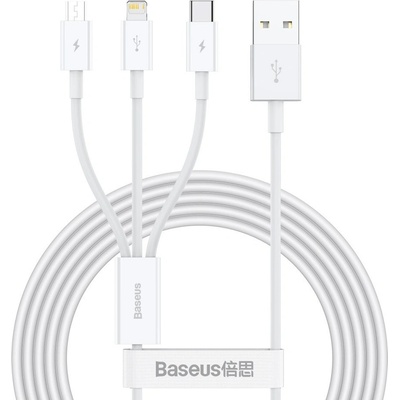 Baseus CAMLTYS-02 Superior Series 3 v 1 rychlé nabíjení datový USB na M+L+C 3,5 A, 1,5m, bílý