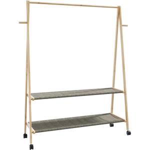 vidaXL L Стелаж за дрехи с рафтове и колела 132x45, 5x155, 5 cm Бамбук (4008913)
