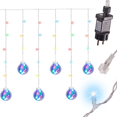 KIK KX5245 Vianočný svetelný záves guľa 108 LED multicolor 3 m