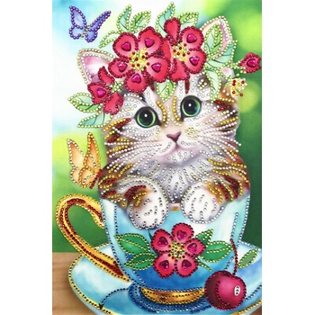 Image 1 of Диамантен Гоблен "Коте в Чаша" - 25 x 35 см, Специални мъниста