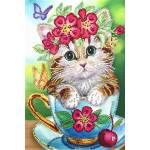  Диамантен Гоблен "Коте в Чаша" - 25 x 35 см, Специални мъниста