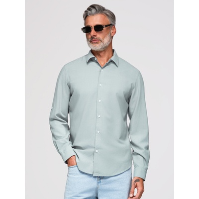 Ombre Clothing Мъжка риза от вискоза и лен в regular крой - пастелно зелена V4 OM-SHCS-0190 Ombre Clothing Ombre Clothing | Siv | МЪЖЕ | S