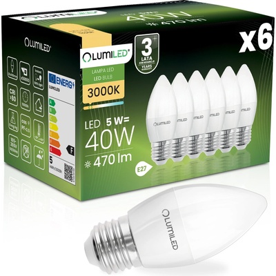 Lumiled 6x LED žiarovka E27 B35 5W = 40W 470lm 3000K Teplá biela 180°