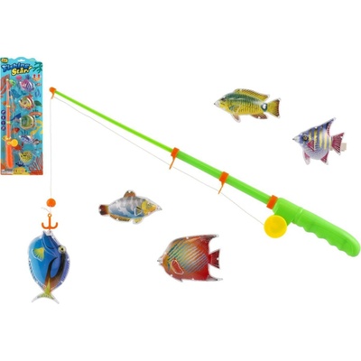 Teddies Hra ryby/rybár magnetická plast 5ks+prút plast 39cm 2 farby 00310053