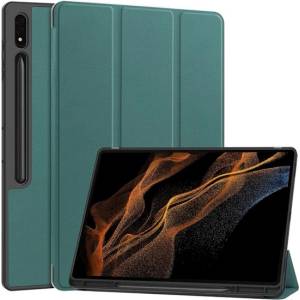 Gigapack Samsung Tab S10 Ultra LTE / Tab S10 Ultra WIFI GIGAPACK Калъф с вертикална стойка, с ефект на кожа, активен FLIP, държач за стилус, ТЪМНОЗЕЛЕН (GP-163653)
