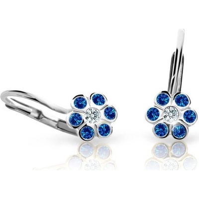 Danfil dětské náušnice kytičky C1737 z bílého zlata s kamínky Dark Blue zapínání klapka