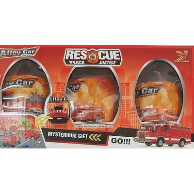 Комплект 3 пожарни коли в яйце, знаци и фигурка 260184