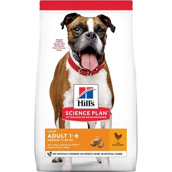 Hill's Hill’s Science Plan Canine Adult Light с пилешко - Пълноценна суха храна за кучета от дребни и средни породи, склонни към наднормено тегло, на възраст над 1г. - 14кг