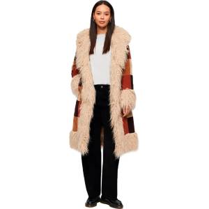 SUPERDRY Палто Superdry Patchwork Long Afghan coat - Brown (Brown Patchwork Cord)