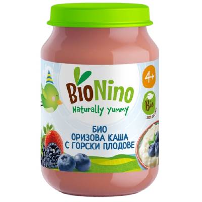 Био пюре BioNino - Оризова каша с горски плодове, 4 м+, 190 g (BN2430)