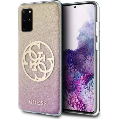 GUESS Glitter 4G Circle Logo Case - дизайнерски кейс с висока защита за Samsung Galaxy S20 Plus (розов)